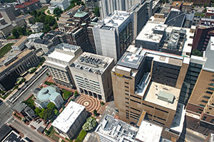 Aerial view of VCU Health Buildings
